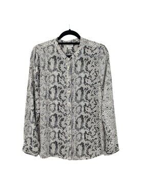 J.Crew Snake Print Button Front Top Long Sleeve Lightweight Office Career Medium